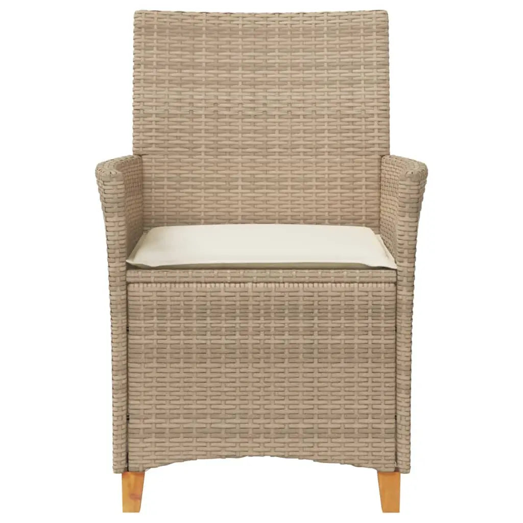vidaXL Patio Chairs with Cushions 2 pcs Beige Poly Rattan&Solid Wood - Outdoor Chairs