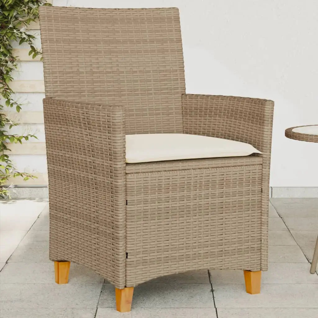 vidaXL Patio Chairs with Cushions 2 pcs Beige Poly Rattan&Solid Wood - Outdoor Chairs