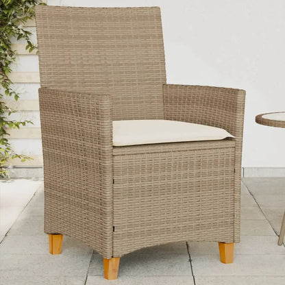 vidaXL Patio Chairs with Cushions 2 pcs Beige Poly Rattan&Solid Wood - Outdoor Chairs