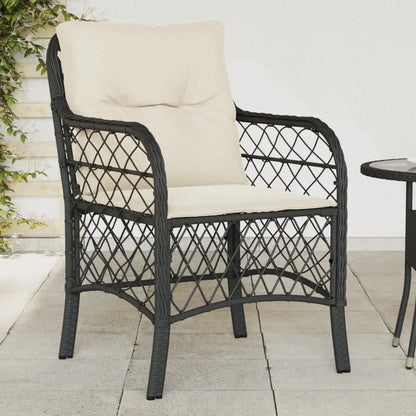 vidaXL Patio Chairs with Cushions 2 pcs Black Poly Rattan - Outdoor Chairs