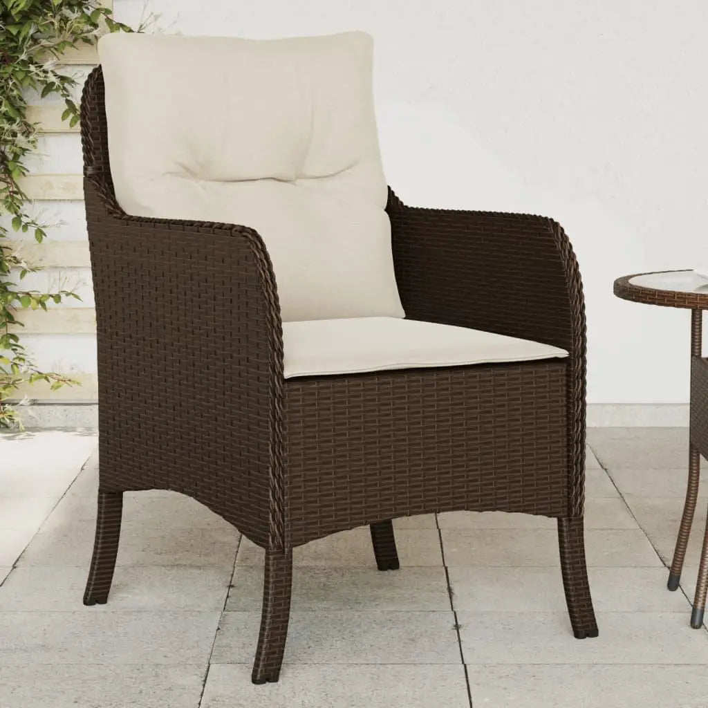vidaXL Patio Chairs with Cushions 2 pcs Brown Poly Rattan - Patio Chairs