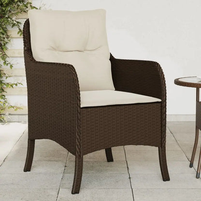 vidaXL Patio Chairs with Cushions 2 pcs Brown Poly Rattan - Patio Chairs