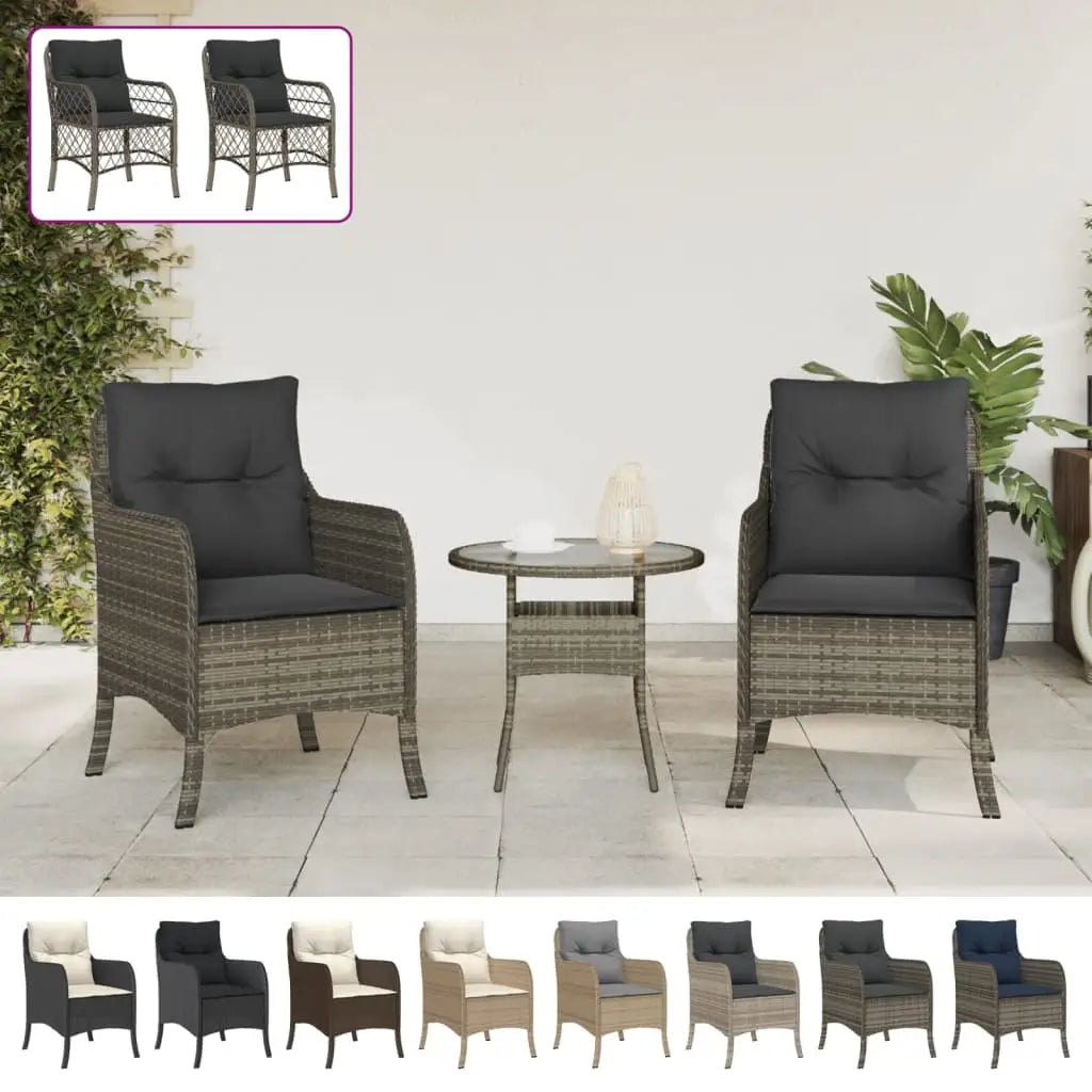 vidaXL Patio Chairs with Cushions 2 pcs Brown Poly Rattan - Outdoor Chairs