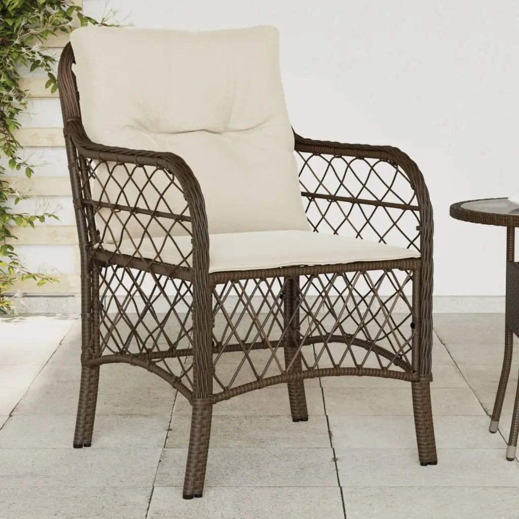 vidaXL Patio Chairs with Cushions 2 pcs Brown Poly Rattan - Outdoor Chairs