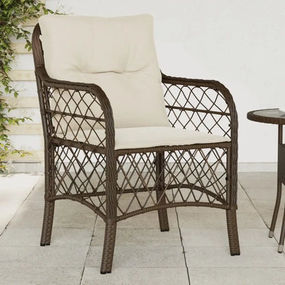 vidaXL Patio Chairs with Cushions 2 pcs Brown Poly Rattan - Outdoor Chairs