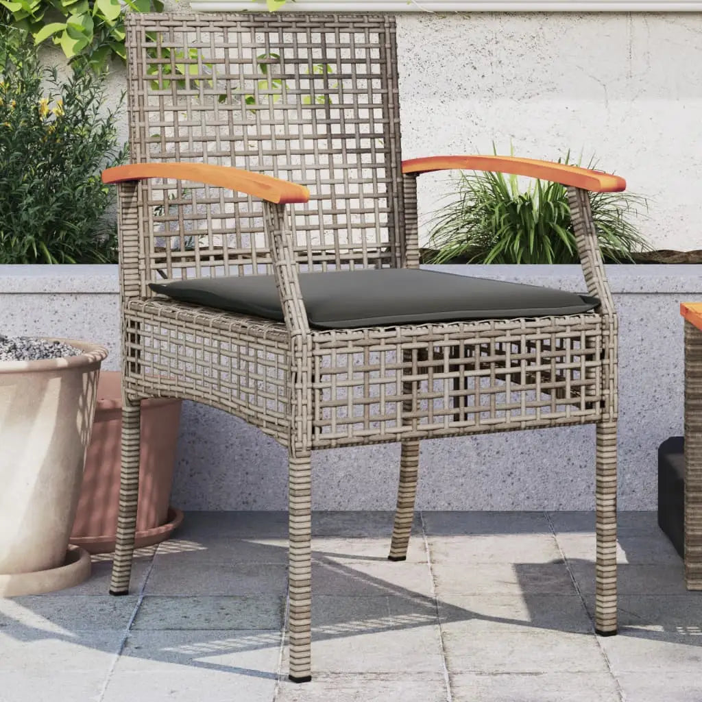 vidaXL Patio Chairs with Cushions Outdoor Furniture Poly Rattan Acacia Wood - Grey and brown and dark grey / 2 pcs