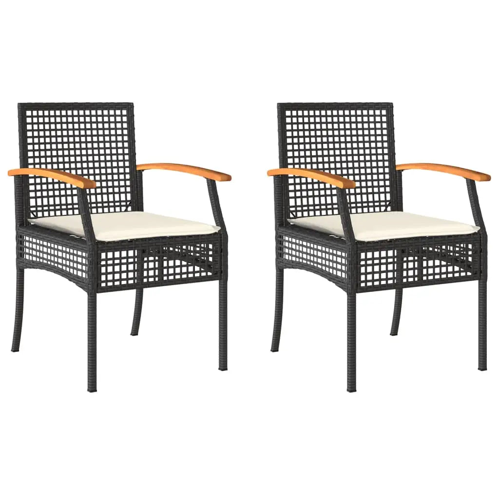 vidaXL Patio Chairs with Cushions Outdoor Furniture Poly Rattan Acacia Wood - Patio Chairs
