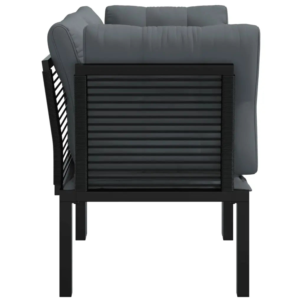 vidaXL Patio Corner Chairs with Cushions 2 pcs Black and Gray Poly Rattan - Outdoor Chairs