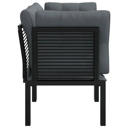 vidaXL Patio Corner Chairs with Cushions 2 pcs Black and Gray Poly Rattan - Outdoor Chairs