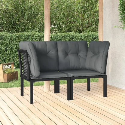vidaXL Patio Corner Chairs with Cushions 2 pcs Black and Gray Poly Rattan - Outdoor Chairs