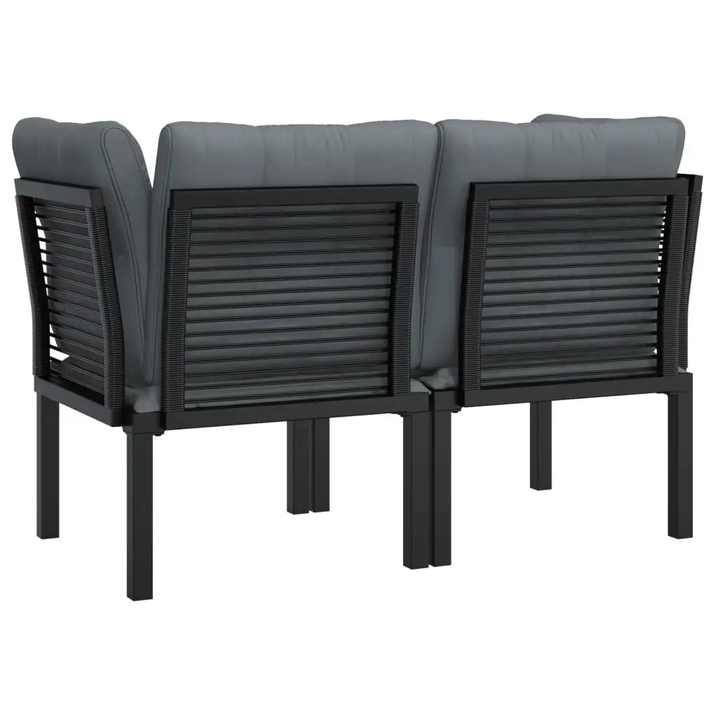 vidaXL Patio Corner Chairs with Cushions 2 pcs Black and Gray Poly Rattan - Outdoor Chairs