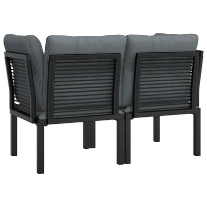 vidaXL Patio Corner Chairs with Cushions 2 pcs Black and Gray Poly Rattan - Outdoor Chairs