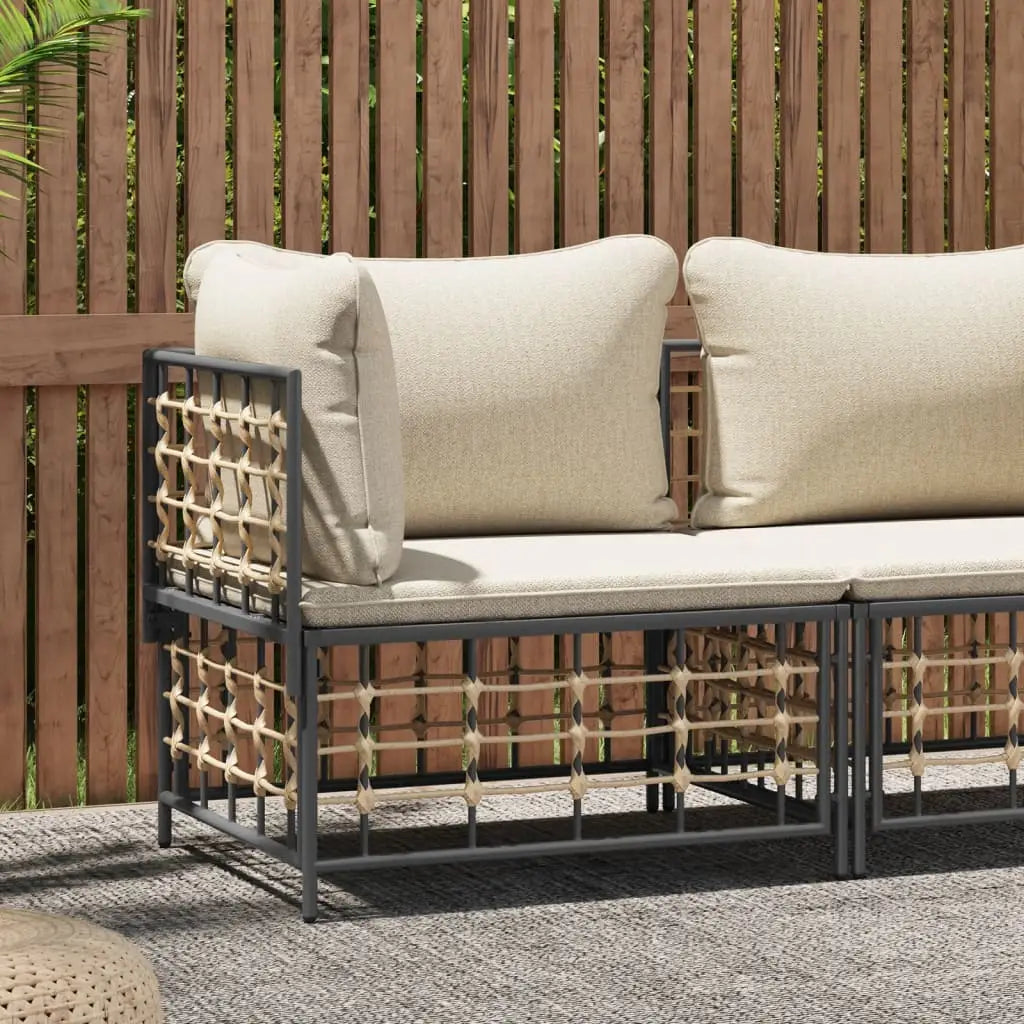 vidaXL Patio Corner Sofa with Beige Cushions Poly Rattan - Outdoor Sofa
