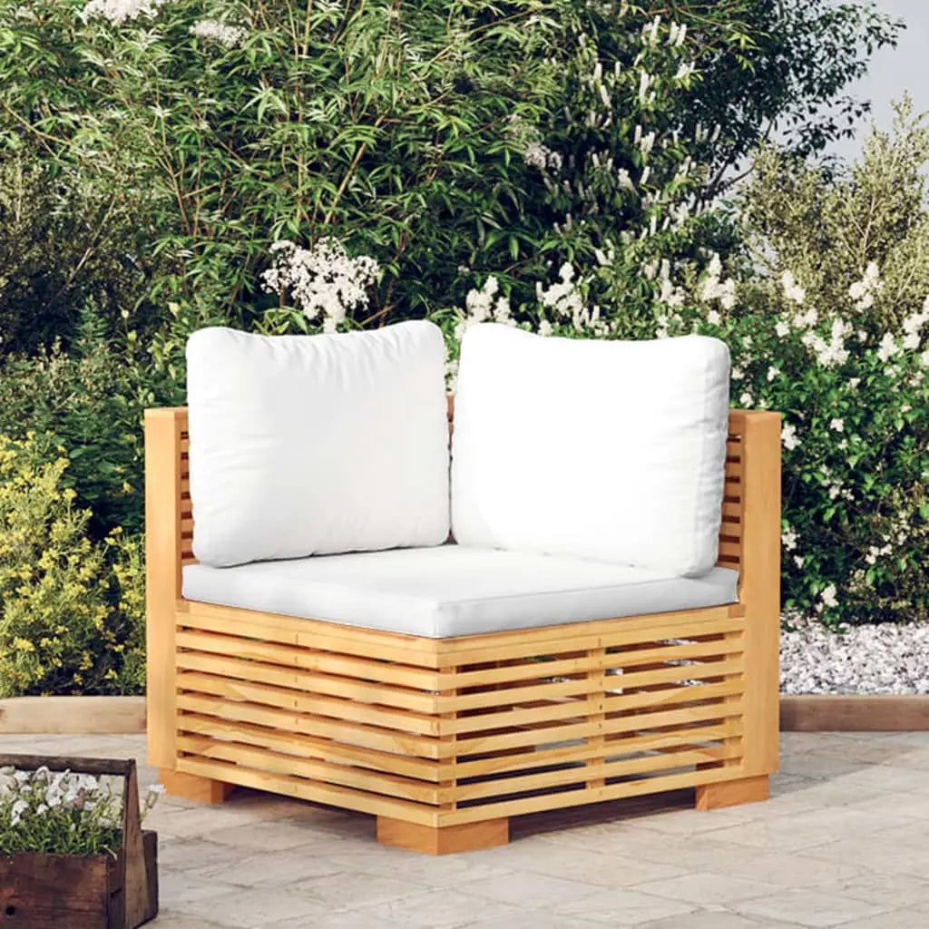 vidaXL Patio Corner Sofa with Cream Cushions Solid Wood Teak - Outdoor Sectional Sofa