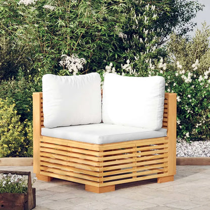 vidaXL Patio Corner Sofa with Cream Cushions Solid Wood Teak - Outdoor Sectional Sofa