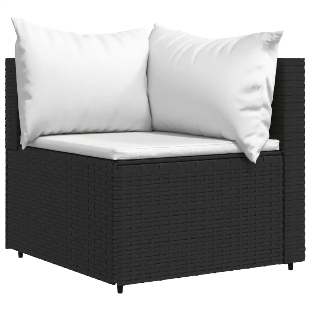 vidaXL Patio Corner Sofas with Cushions 2 pcs Black Poly Rattan - Outdoor Sofas