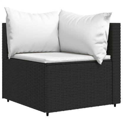 vidaXL Patio Corner Sofas with Cushions 2 pcs Black Poly Rattan - Outdoor Sofas
