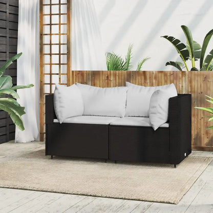 vidaXL Patio Corner Sofas with Cushions 2 pcs Black Poly Rattan - Outdoor Sofas