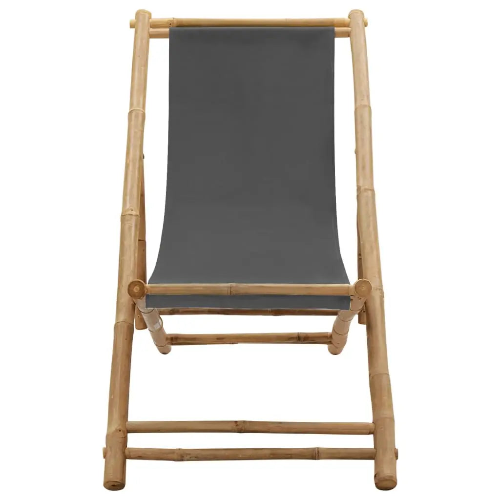 vidaXL Patio Deck Chair Sling Chair for Balcony Deck Porch Bamboo and Canvas - Outdoor Chair