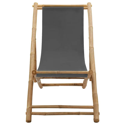 vidaXL Patio Deck Chair Sling Chair for Balcony Deck Porch Bamboo and Canvas - Outdoor Chair