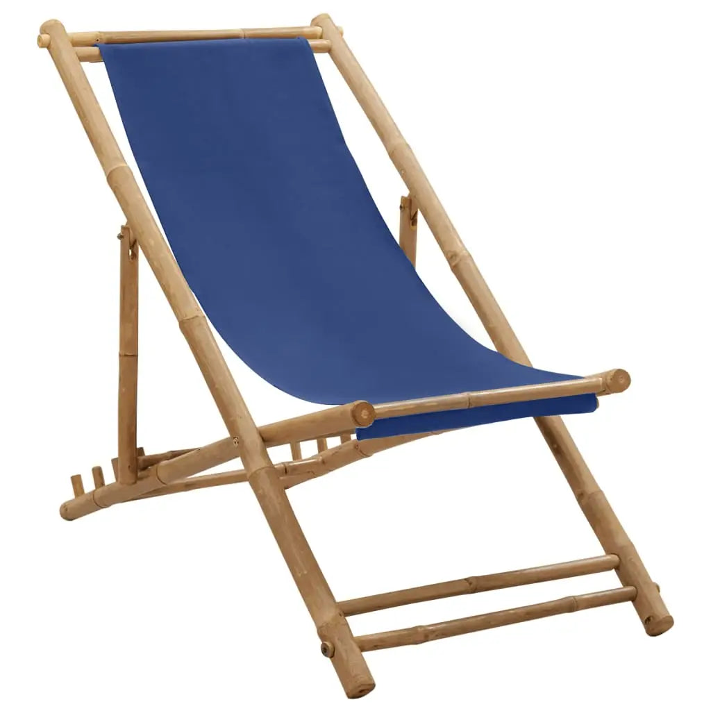 vidaXL Patio Deck Chair Sling Chair for Balcony Deck Porch Bamboo and Canvas - Outdoor Chair