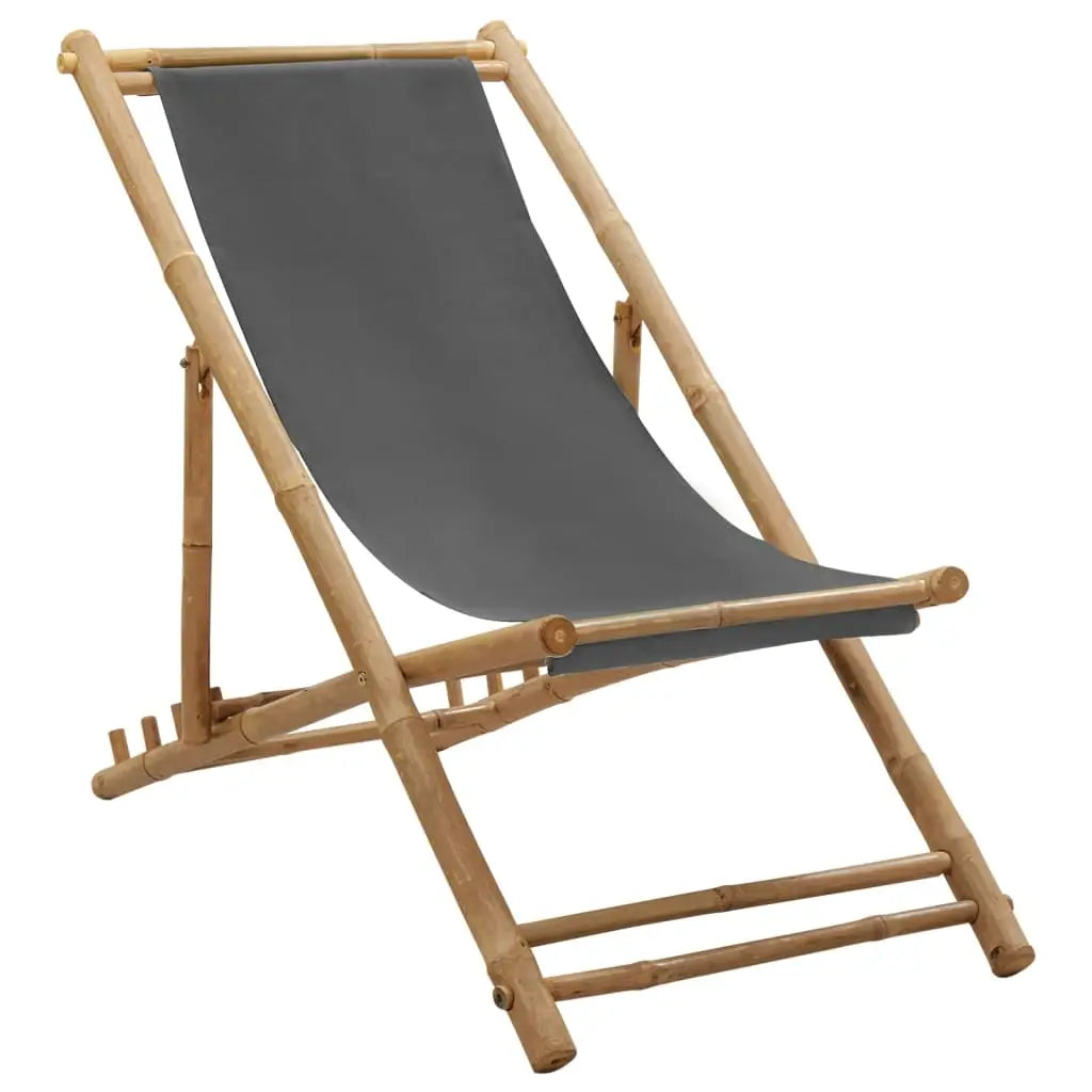 vidaXL Patio Deck Chair Sling Chair for Balcony Deck Porch Bamboo and Canvas - Outdoor Chair