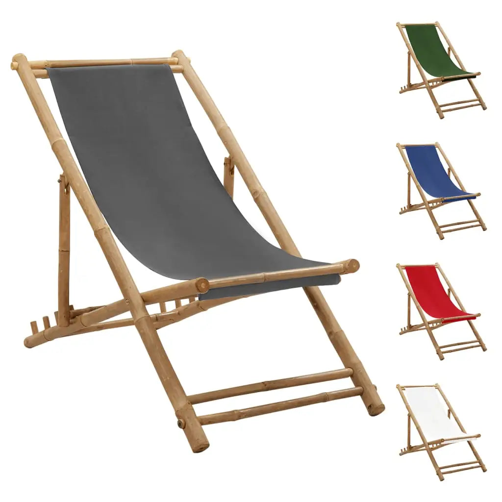 vidaXL Patio Deck Chair Sling Chair for Balcony Deck Porch Bamboo and Canvas - Blue - Outdoor Chair