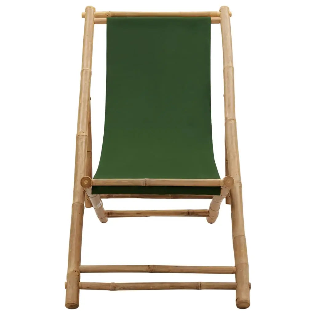 vidaXL Patio Deck Chair Sling Chair for Balcony Deck Porch Bamboo and Canvas - Outdoor Chair
