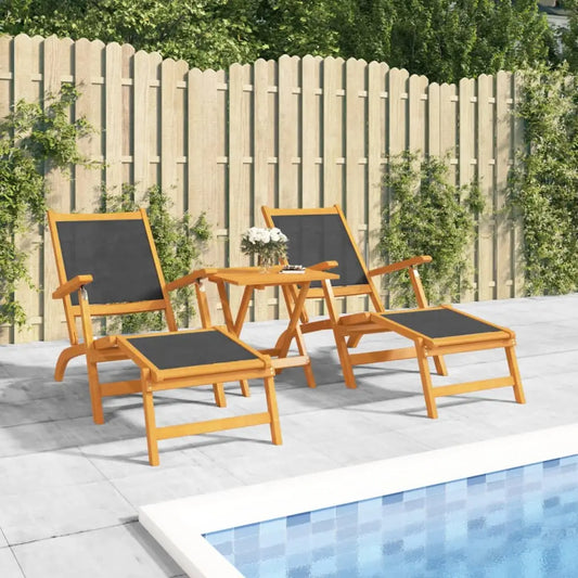 vidaXL Patio Deck Chairs with Table Solid Wood Acacia and Textilene - Outdoor Seating