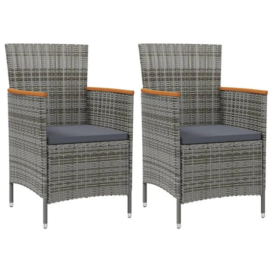 vidaXL Patio Dining Chairs 2 pcs Poly Rattan Gray - Outdoor Chairs