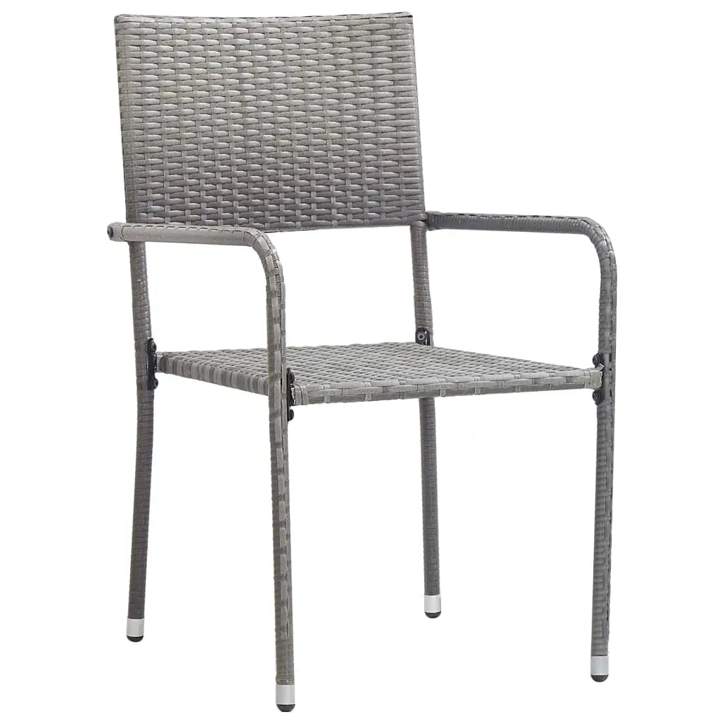 vidaXL Patio Dining Chairs 4 pcs Stackable Gray Poly Rattan - Outdoor Chairs