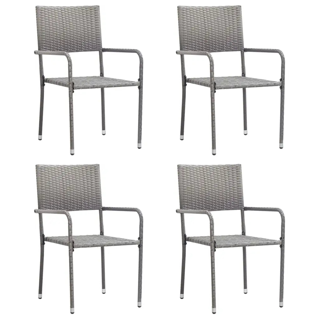 vidaXL Patio Dining Chairs 4 pcs Stackable Gray Poly Rattan - Outdoor Chairs