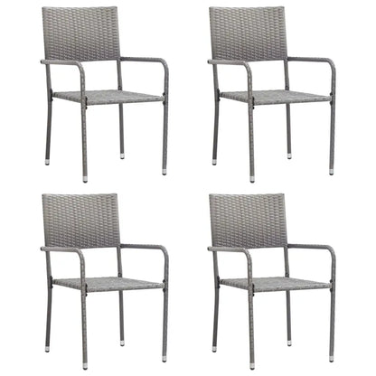 vidaXL Patio Dining Chairs 4 pcs Stackable Gray Poly Rattan - Outdoor Chairs