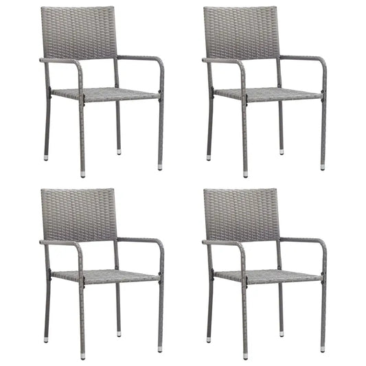 vidaXL Patio Dining Chairs 4 pcs Stackable Gray Poly Rattan - Outdoor Chairs