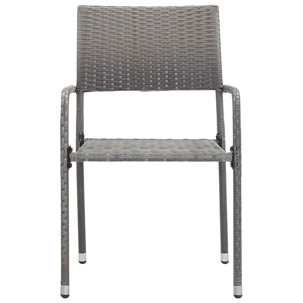 vidaXL Patio Dining Chairs 4 pcs Stackable Gray Poly Rattan - Outdoor Chairs