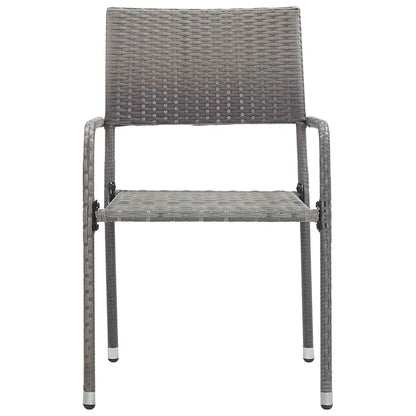 vidaXL Patio Dining Chairs 4 pcs Stackable Gray Poly Rattan - Outdoor Chairs