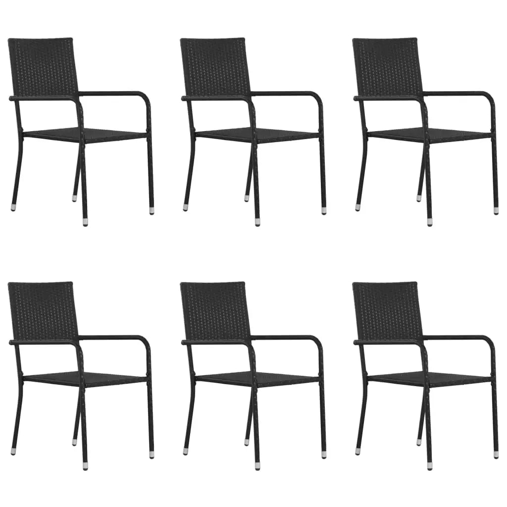vidaXL Patio Dining Chairs 6 pcs Stackable Black Poly Rattan - Outdoor Chairs