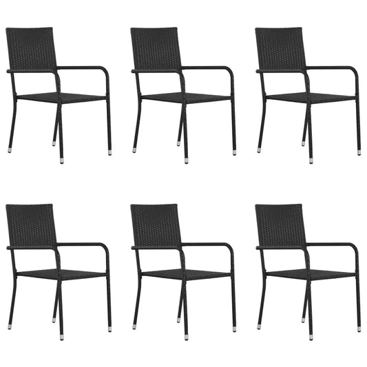 vidaXL Patio Dining Chairs 6 pcs Stackable Black Poly Rattan - Outdoor Chairs