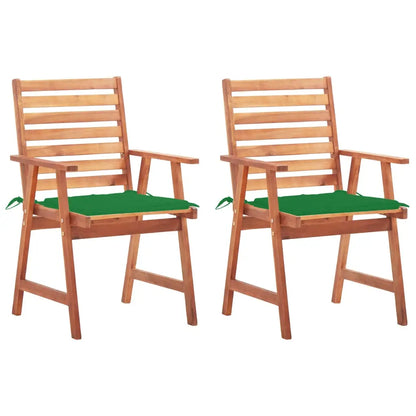 vidaXL Patio Dining Chairs Outdoor Patio Chair with Cushions Solid Wood Acacia - Green / 2 pcs - Dining Chairs