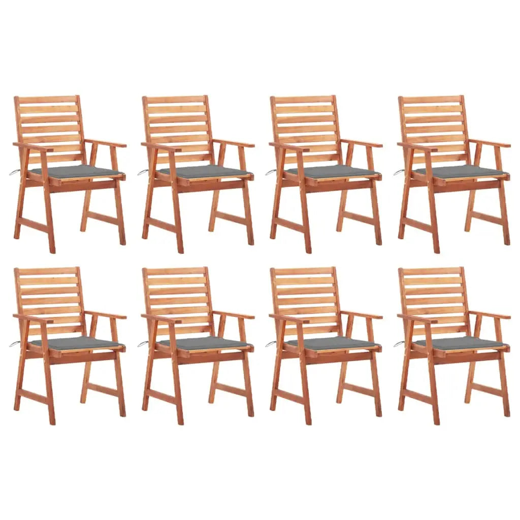 vidaXL Patio Dining Chairs Outdoor Patio Chair with Cushions Solid Wood Acacia - Gray / 8 pcs - Dining Chairs