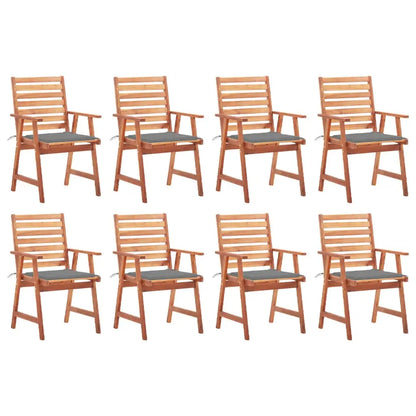vidaXL Patio Dining Chairs Outdoor Patio Chair with Cushions Solid Wood Acacia - Gray / 8 pcs - Dining Chairs