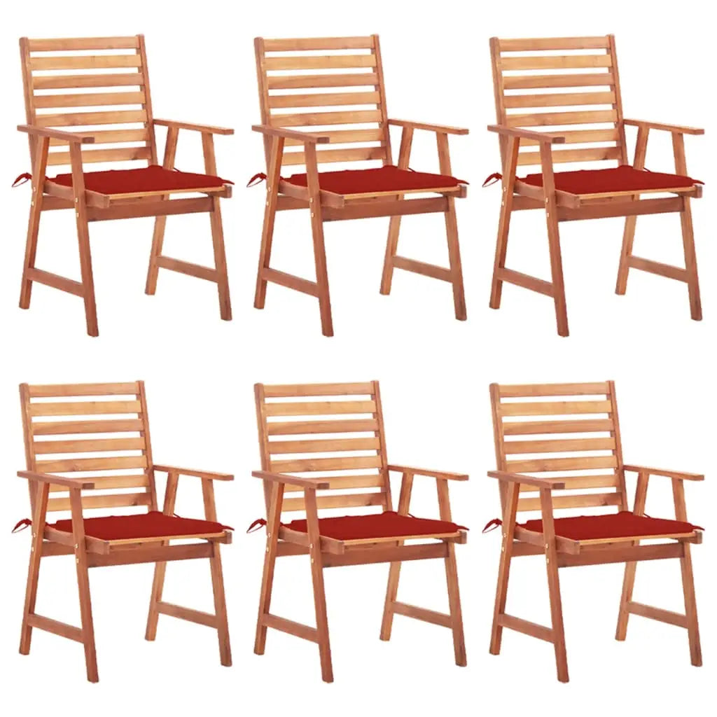 vidaXL Patio Dining Chairs Outdoor Patio Chair with Cushions Solid Wood Acacia - Red / 6 pcs - Dining Chairs