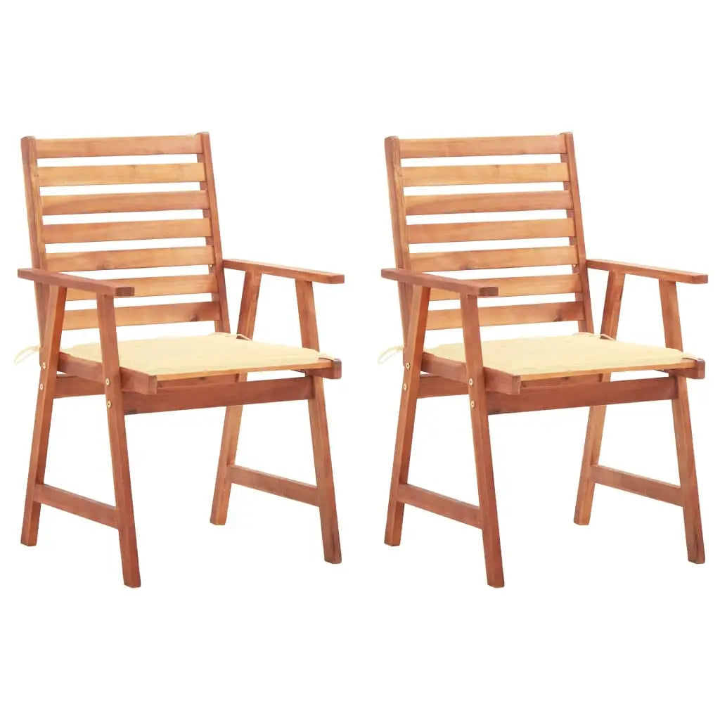 vidaXL Patio Dining Chairs Outdoor Patio Chair with Cushions Solid Wood Acacia - Cream / 2 pcs - Dining Chairs