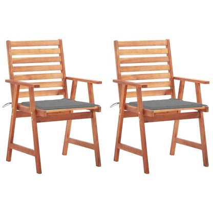 vidaXL Patio Dining Chairs Outdoor Patio Chair with Cushions Solid Wood Acacia - Gray / 2 pcs - Dining Chairs
