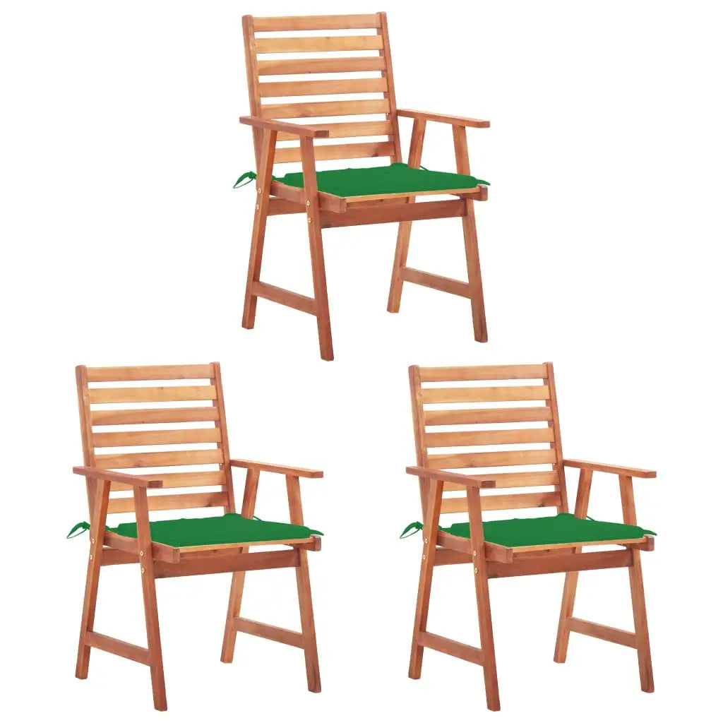 vidaXL Patio Dining Chairs Outdoor Patio Chair with Cushions Solid Wood Acacia - Green / 3 pcs - Dining Chairs