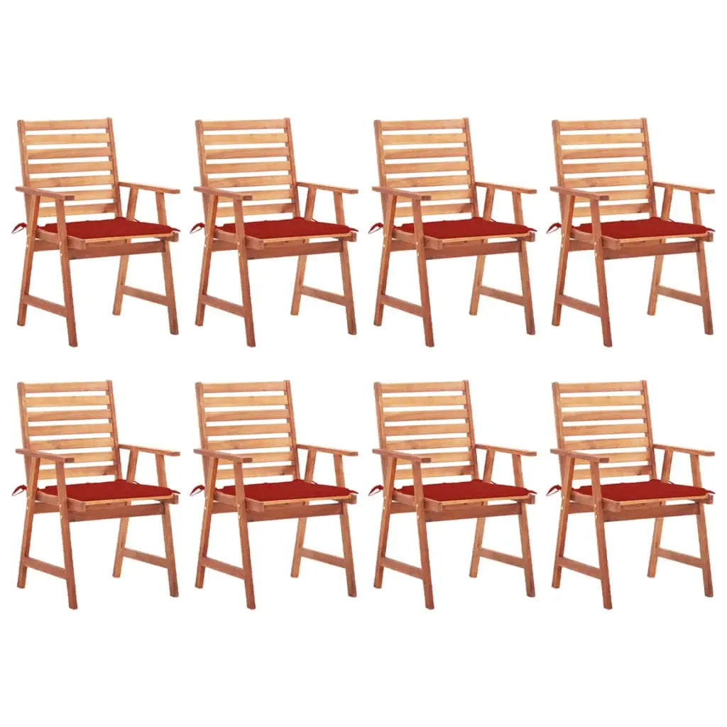 vidaXL Patio Dining Chairs Outdoor Patio Chair with Cushions Solid Wood Acacia - Red / 8 pcs - Dining Chairs