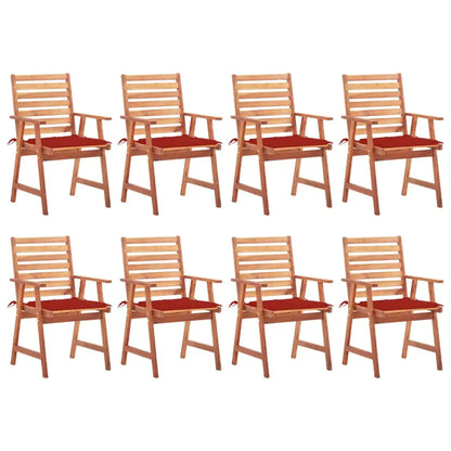 vidaXL Patio Dining Chairs Outdoor Patio Chair with Cushions Solid Wood Acacia - Red / 8 pcs - Dining Chairs