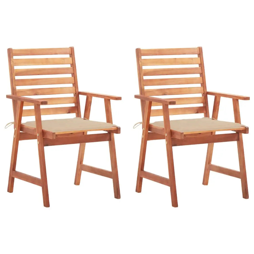 vidaXL Patio Dining Chairs Outdoor Patio Chair with Cushions Solid Wood Acacia - Beige / 2 pcs - Dining Chairs