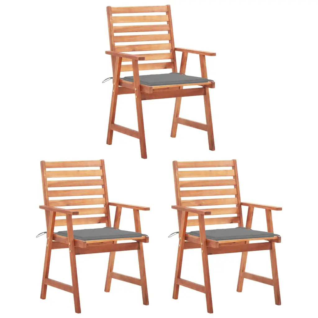 vidaXL Patio Dining Chairs Outdoor Patio Chair with Cushions Solid Wood Acacia - Gray / 3 pcs - Dining Chairs