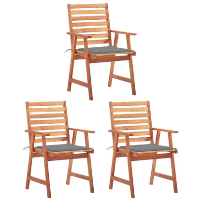 vidaXL Patio Dining Chairs Outdoor Patio Chair with Cushions Solid Wood Acacia - Gray / 3 pcs - Dining Chairs